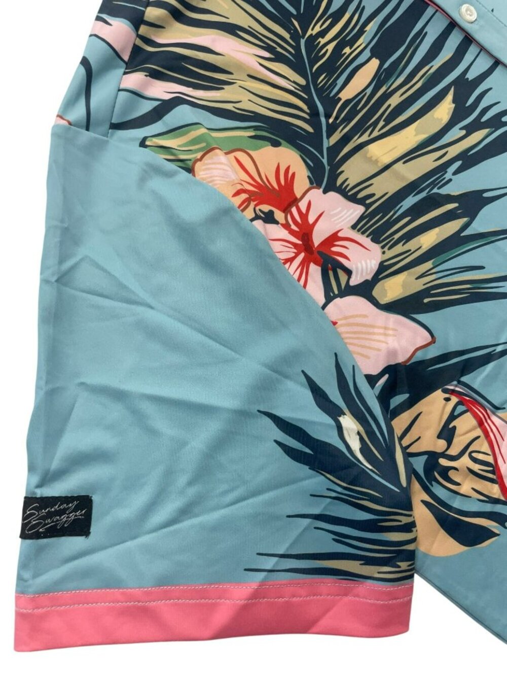 Sunday Swagger Polo Stretch Golf Hawaiian Floral Shirt Blue Pink Men's Sz L NEW - Picture 4 of 7